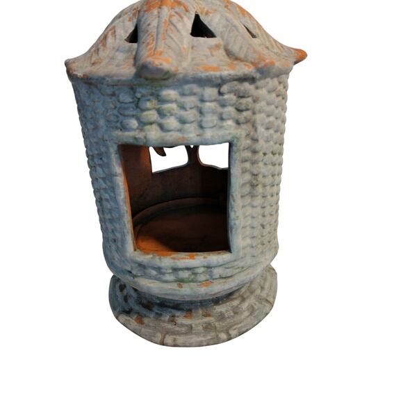 Tealight Party 7" Candle Holder Tropical Palm Asian Island Terracotta Pottery - Picture 5 of 12